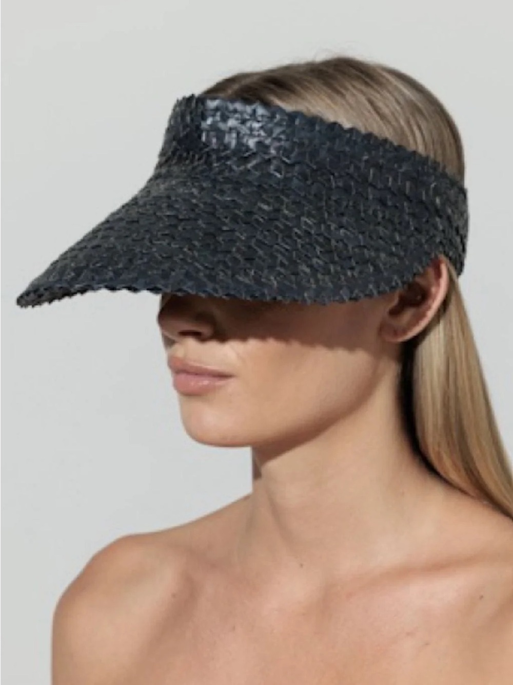 Beach Gold Black Woven Straw Visor